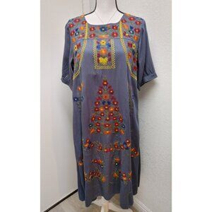 Orange Creek Floral Embroidered Midi Rayon Dress New Size L Large